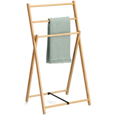 Afbeelding van Zeller Handdoeken ophangrek/houder badkamer bamboe hout 50 x 42 95 cm naturel
