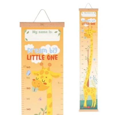 Image de Legami mètre mural Dream Big Little One, à suspendre pour mesurer la hauteur des enfants, jusqu&#039;à 160 cm, 41 autocollants inclus, avec lattes en bois, thème girafes