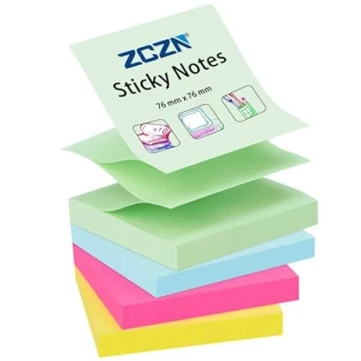 Afbeelding van ZCZN 4 stuks zelfklevende notities, 76 x mm, diverse kleuren, 100 vellen (rozerood, geel, lichtgroen, lichtblauw)