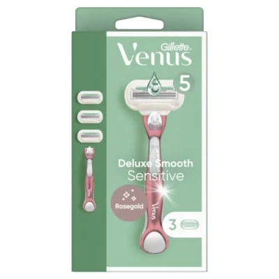 Afbeelding van Gillette Venus Deluxe, glad gevoelig, scheerapparaat voor vrouwen, 3 delig, scheermesje met 5 messen, hard als een diamant