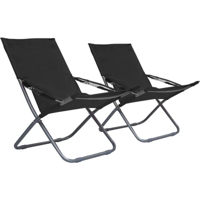Afbeelding van Strandstoelen 2 st inklapbaar stof zwart