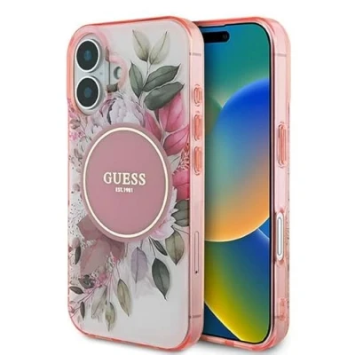 Afbeelding van CG Mobile Guess GUHMP16SHFWBDCEP Coque rigide pour iPhone 16 6,1&quot; Rose IML Fleur &amp; Cercle Tonal