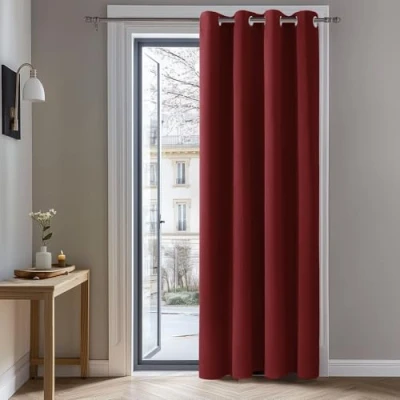 Afbeelding van Deconovo warmte isolerende verduisterende gordijnen, gordijnen voor de slaapkamer van meisjes, modern ontwerp met oogjes, 132x214 CM (breedte x hoogte), donkerrood, 1delig