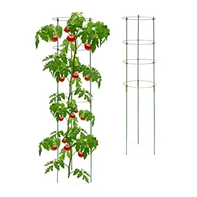 Afbeelding van Relaxdays plantensteun tomaten set van 2 klimhulp tuin groene plantengeleider metaal