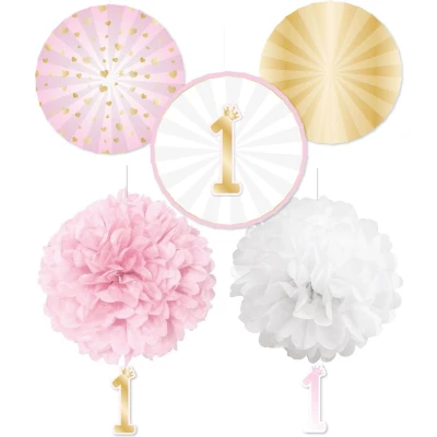 Afbeelding van Decoratie kit 1st birthday roze 5 stuks