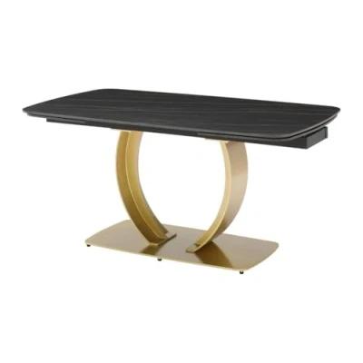 Afbeelding van Vente unique Verlengbare eettafel 6 tot 10 plaatsen van keramiek en goudkleurig metaal Zwart marmereffect OLIFIA Maison Céphy L 240 cm x H 76 D 90