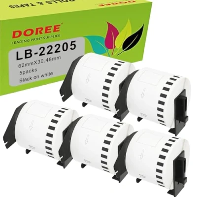 Afbeelding van DOREE 5 x DK22205 labelrollen compatibel met Brother P Touch QL 500 500A 500BS 500BW 62mm 30.48m DK2205