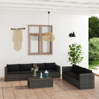 Afbeelding van 8 delige Loungeset met kussens poly rattan grijs