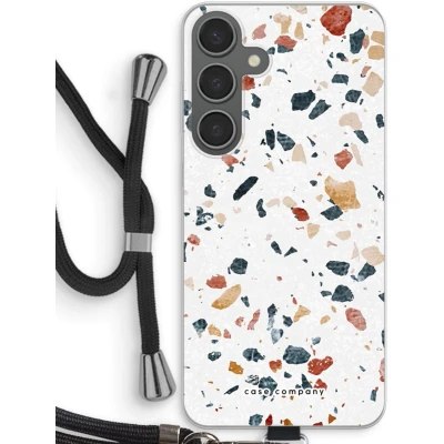 Afbeelding van Case Company® hoesje met Koord geschikt voor Samsung Galaxy S24 Plus Terrazzo N4 Telefoonhoesje Zwart Bescherming aan alle Kanten en Over de Schermrand