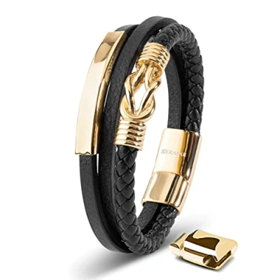 Afbeelding van SERASAR Leren Armband Echte Mannen [Proud] Goud 23cm Manchet Cadeau met Trots