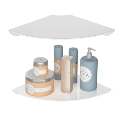 Afbeelding van Sezanrpt Set van 2 zwevende acryl hoekplanken 24 x cm Wit Voor huisdecoratie, luidsprekers, beveiligingscamera&#039;s, toiletten, planten, figuren, cosmetica, boeken