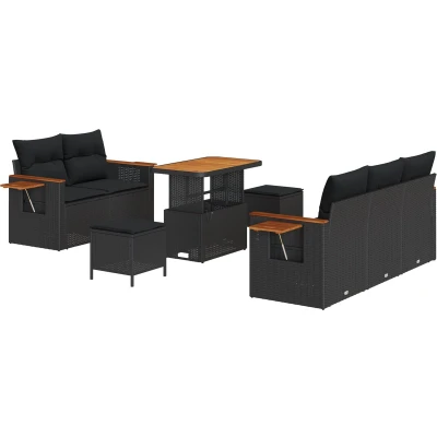 Afbeelding van vidaXL 8 Delige Tuin Sofa Set met Kussens Zwart Poly Rattan Acacia, 3 Eet Acacia