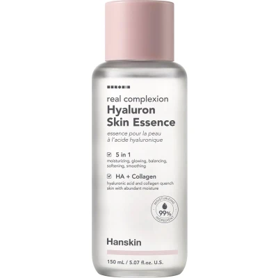 Afbeelding van Hanskin Hyaluron Skin Essence Real Complexion 5 in 1 HA + Collagen 150ml Serum Glowy Glass Korean Beauty Skincare Huidverzorging Hyaluronzuur Acid Collageen Strong Moisture Verzorging Balancing Softening &amp; Smoothing
