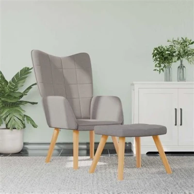 Afbeelding van Relaxstoel met voetenbank stof taupe