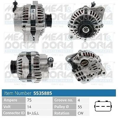 Afbeelding van MEAT &amp; DORIA 5535885 Dynamo / Alternator 14V 75A SUZUKI: SWIFT 3