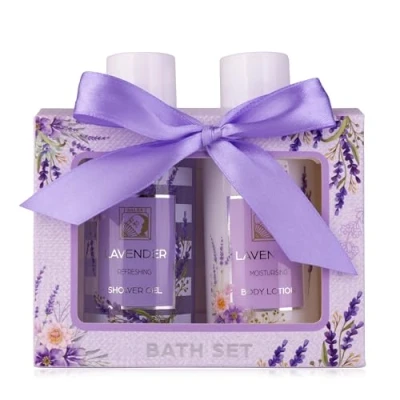 Afbeelding van Accentra Douchecadeauset voor dames lavendel in mooie geschenkdoos 2 delige verzorgingsset met douchegel en bodylotion Wellness verjaardag