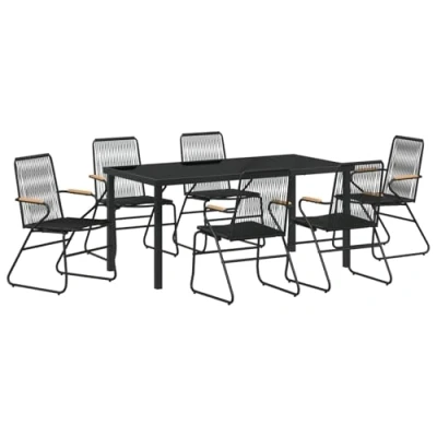 Afbeelding van vidaXL 7 delige tuindining set zwart PVC rattan