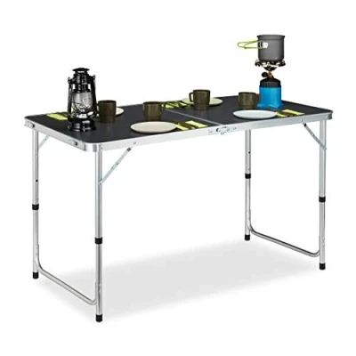 Afbeelding van Relaxdays campingtafel, inklapbaar, van MDF aluminium, lichte in hoogte verstelbaar, 120 x 60 cm, zilver/grijs