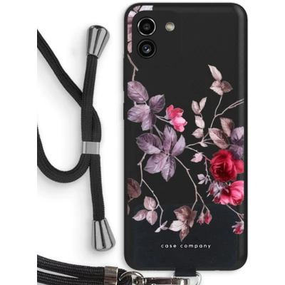 Afbeelding van Case Company® hoesje met Koord geschikt voor Samsung Galaxy A03 Mooie bloemen Telefoonhoesje Zwart Bescherming aan alle Kanten en Over de Schermrand