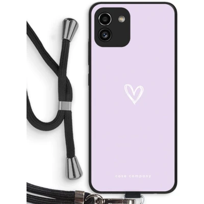 Afbeelding van Case Company® hoesje met Koord geschikt voor Samsung Galaxy A03 Klein hartje paars Telefoonhoesje Zwart Bescherming aan alle Kanten en Over de Schermrand