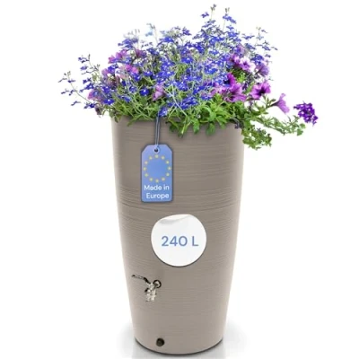 Afbeelding van YourCasa Aquasplash Regenwateropvangbak 240 liter [Aquasplash] kraan en deksel van messing, regenwaterreservoir kunststof, regenwatertank, regenwatertank