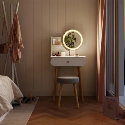 Afbeelding van Vicco Kaptafel Edda, Wit, 60 cm met LED spiegel en kruk