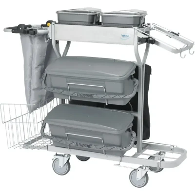 Afbeelding van Vikan Werkwagens en Toebehoren Microfibre Werkwagen CompactPlus voor Microvezelreiniging Grijs 40cm