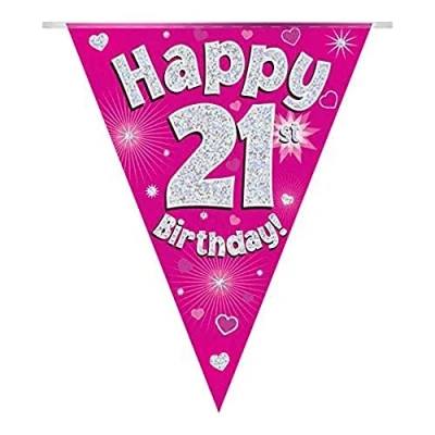 Afbeelding van Oaktree Vlaggenlijn Roze Happy 21th Birthday , 3,9 m / 28cm[volume kortink !]