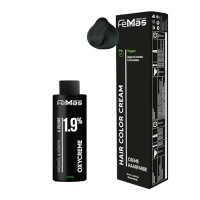 Afbeelding van Femmas Groene haarkleurset I Hair Color Cream 100 ml + Oxycrème 1,9% Permanente haarkleur ontwikkelaar Zacht en duurzaam Salon haarverf thuis
