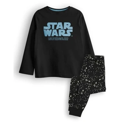 Afbeelding van Star Wars pyjama voor jongens met lange mouwen en pijpen in zwart Klassiek logo Sci fi film merchandise cadeau, zwart.