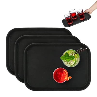 Afbeelding van Relaxdays Serveerdienblad, 3 stuks, antislip oppervlak, rechthoekige vorm, restaurant, b x d: 35 25 cm, zwart