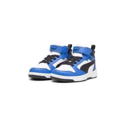 Image de PUMA Rebound V6 Mid Ac+ Ps Mixte enfant Basket, WHITE BLACK RACING BLUE, 31 EU