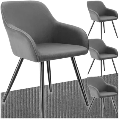 Afbeelding van tectake® 4 x Stoel Gestoffeerde Woonkamerstoel met cordlook grijs/zwart Designstoel, Loungestoel Draagvermogen tot 120kg