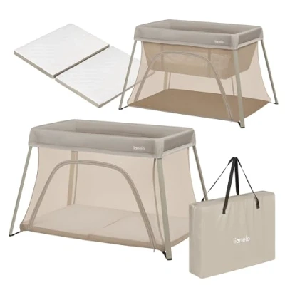 Image de LIONELO Lit de Voyage Bébé Parc Enfant 3en1 Alice 0 à 15 kg Matelas en Mousse, 2 Niveaux Hauteur, Pliable, Petit, Léger, Entrée Latérale, Sac