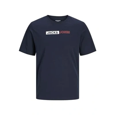 Image de JACK &amp; JONES T shirt à col rond avec logo pour homme, Navy Blazer/Print:play 5, M
