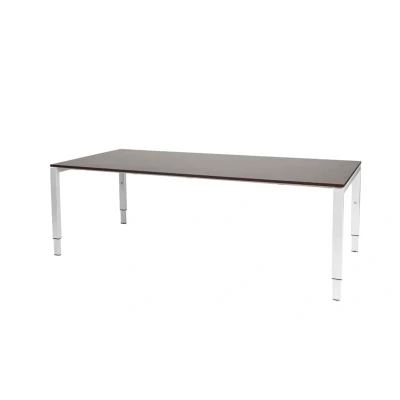 Afbeelding van Domino vergadertafel, hoogte instelbaar (62 85cm) met 200x100cm &#039;zwevend&#039; logan eiken 25mm blad en wit (RAL9010) N poot frame