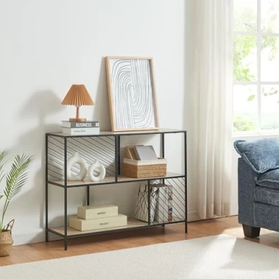 Afbeelding van Console tafel Övertorneå 100x30x75 cm zwart en eikenkleurig [en.casa]
