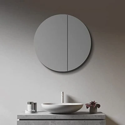 Afbeelding van Talos Ronde badkamerkast met spiegel, diameter 60 cm, hoogwaardige aluminium behuizing, twee glazen planken