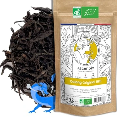 Image de Ascenbio ✿ Thé Oolong Original BIO Dragon Bleu, semi oxydé 180g vrac Préparé et conditionné en France Emballage biodégradable