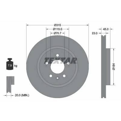 Afbeelding van TEXTAR PRO 92239803 Remschijf 315 23 05/06 115 interne ventilatie Gecoat Zonder wielbevestigingsbout, wielnaaf OPEL: Zafira C Tourer