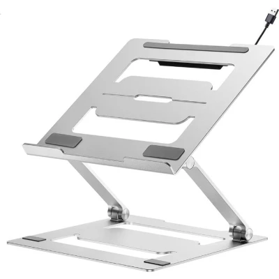 Afbeelding van Verstelbare Laptopstandaard Tot 17 inch Met 4 voudige USB A Hub Inklapbaar Aluminium