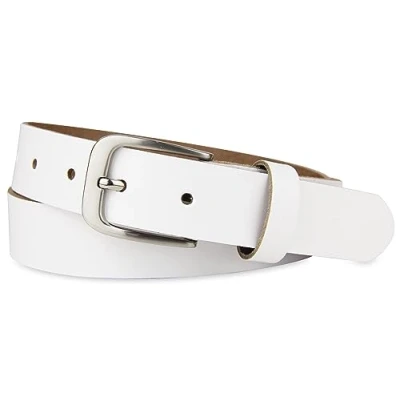 Afbeelding van Frentree Leren riem gemaakt in Duitsland, voor dames en heren, 3 cm breed, verschillende kleuren, wit, riembreedte 110 = totale lengte 125 cm, Wit