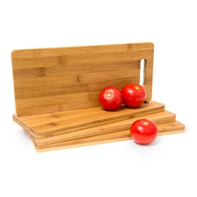 Afbeelding van Relaxdays snijplank bamboe set van 4 vleesplanken serveerplanken broodsnijplanken