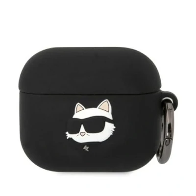 Afbeelding van Karl Lagerfeld KLA3RUNCHK hoesje voor AirPods 3 cover zwart Siliconen Choupette Head 3D