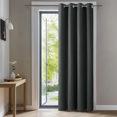 Afbeelding van Deconovo thermisch geïsoleerde verduisterende gordijnen, 140x240 CM (breedte x hoogte), gordijnen voor woonkamer en slaapkamer, modern ontwerp met oogjes, donkergrijs, 1delig
