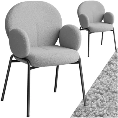 Afbeelding van tectake® set van 2 eetkamerstoelen met armleuningen modern keukenmeubilair bouclé teddystof bekleding woonkamerfauteuils eetkamerstoel keukenstoelen voor eettafel (grijs)