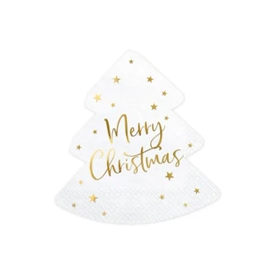 Afbeelding van Partydeco Servetten Kerstboom Merry Christmas Goud (20 stuks)