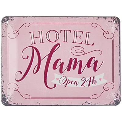 Afbeelding van Nostalgic Art metalen wandbord met reliëf Hotel Mama Open 24h 15 x 20 cm