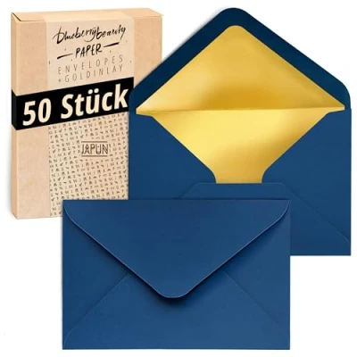 Afbeelding van Japun enveloppen (50 stuks), envelop, envelop zonder venster DIN C6 162 x 114 mm binnenkant: goud papierkleur: blauw