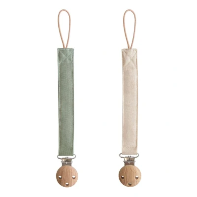 Afbeelding van Mushie Speenkoord Linnen Olive/Shifting Sand 2 Pack